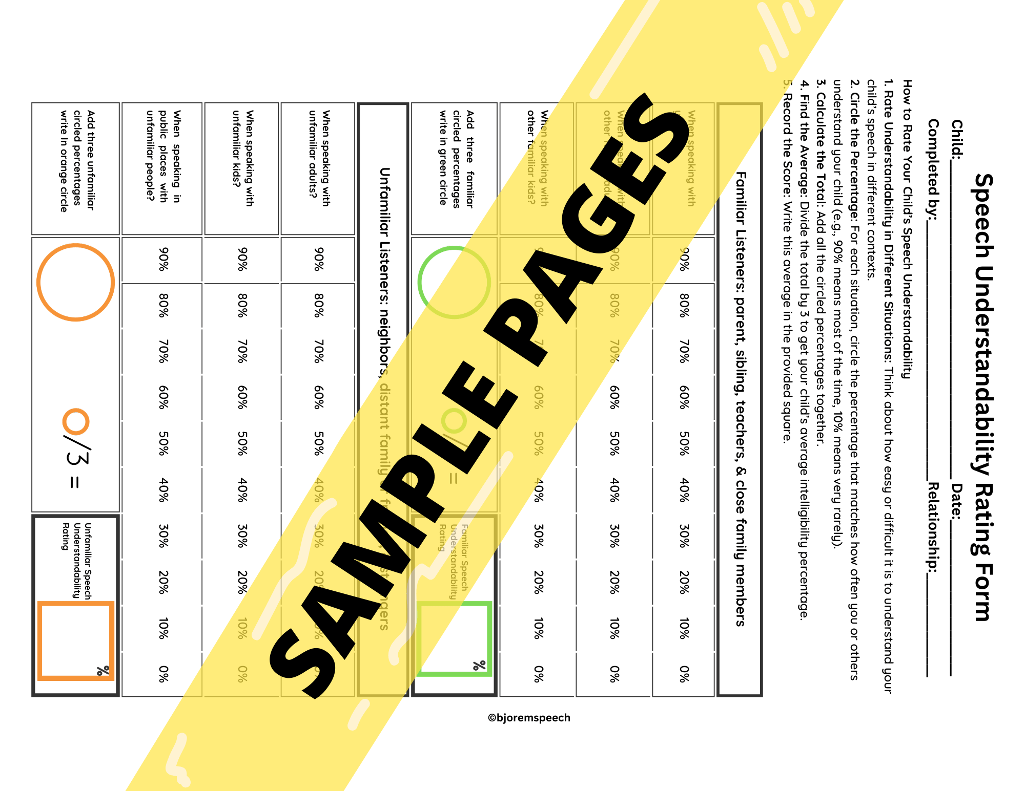 Speech Understandability Rating Form sample page.