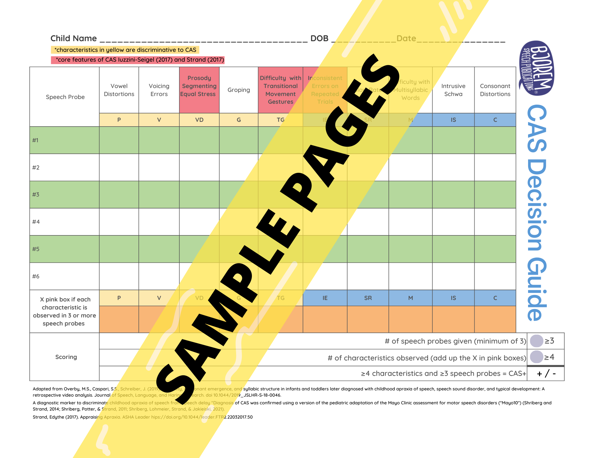 Dynamic Childhood Apraxia of Speech Inventory & Decision Guide by Bjorem Speech - Download