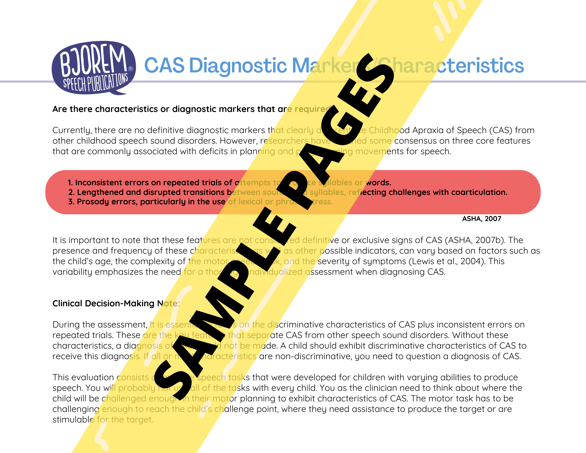 Dynamic Childhood Apraxia of Speech Inventory & Decision Guide by Bjorem Speech - Download