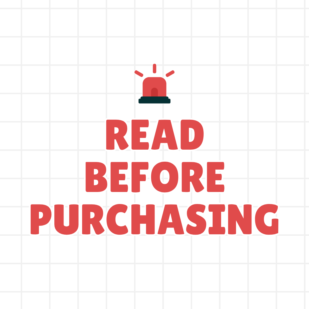 Red siren icon above text that reads READ BEFORE PURCHASING.