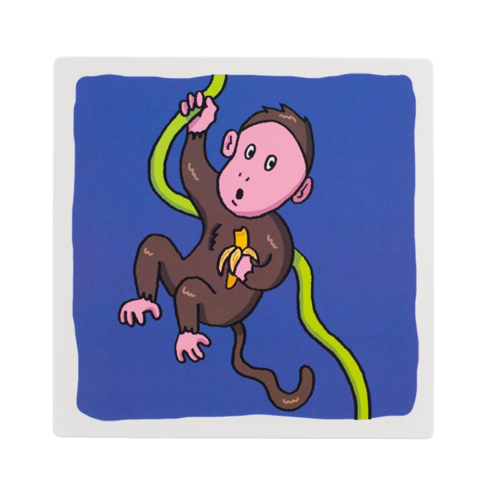 Cartoon monkey holding banana on vine