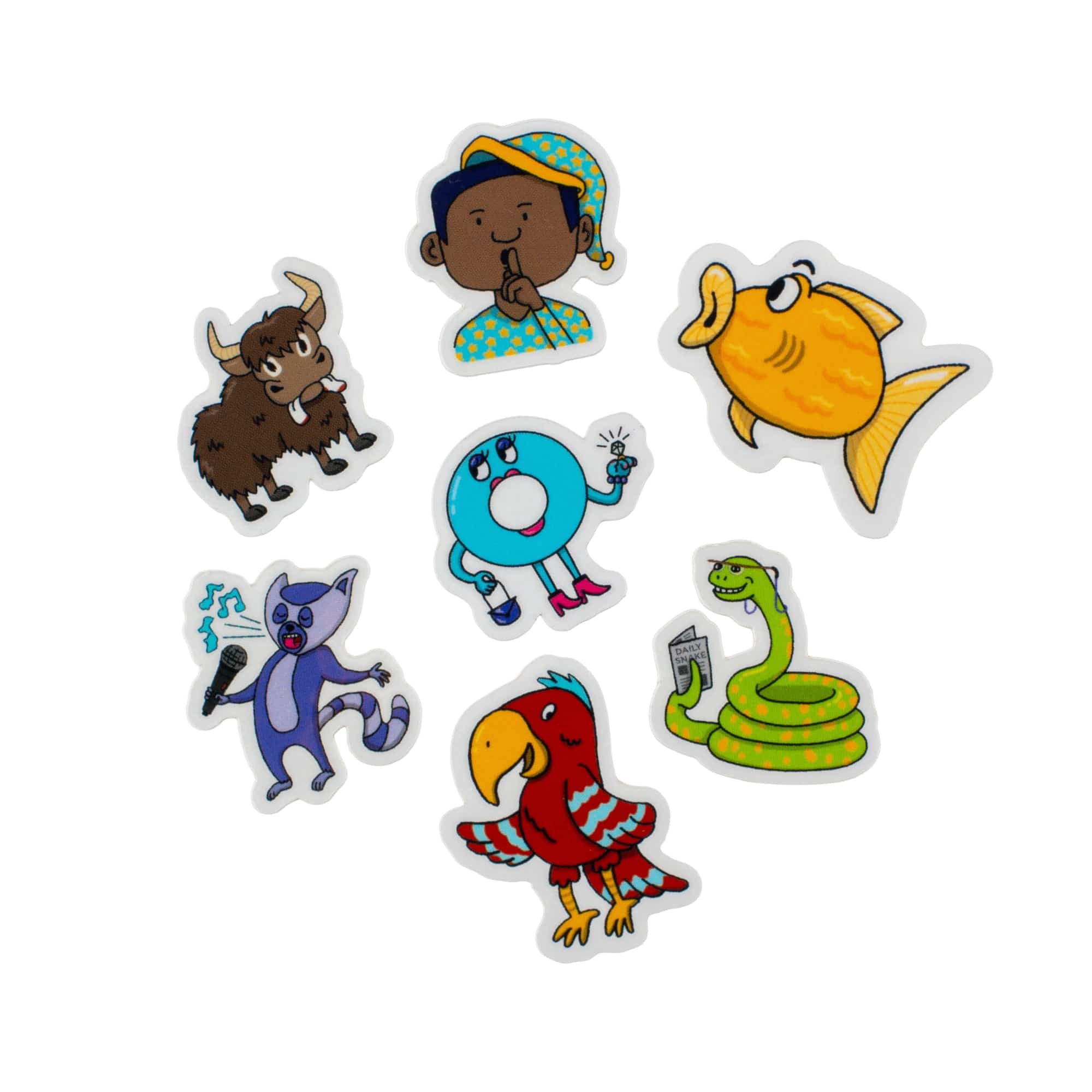 Cartoon animals and people