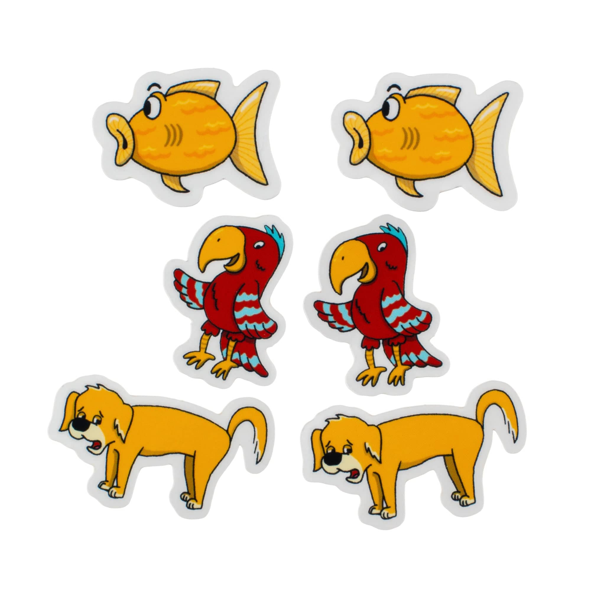 Fish, Parrot, and Dog Stickers