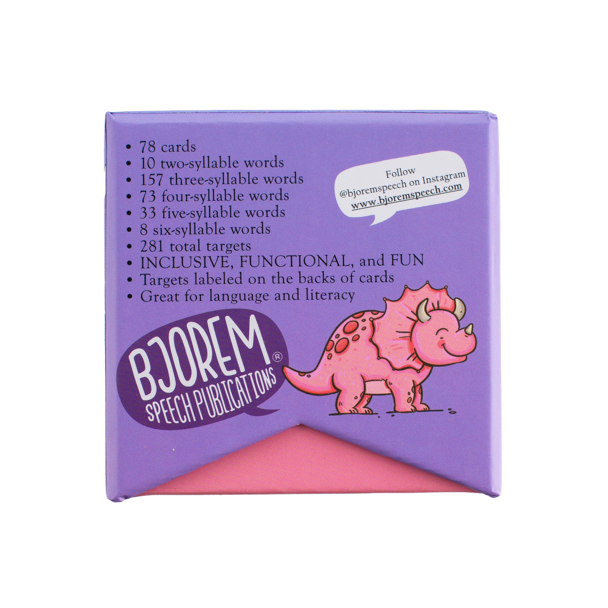 Bjorem Speech Publications card back with dinosaur - Session 081