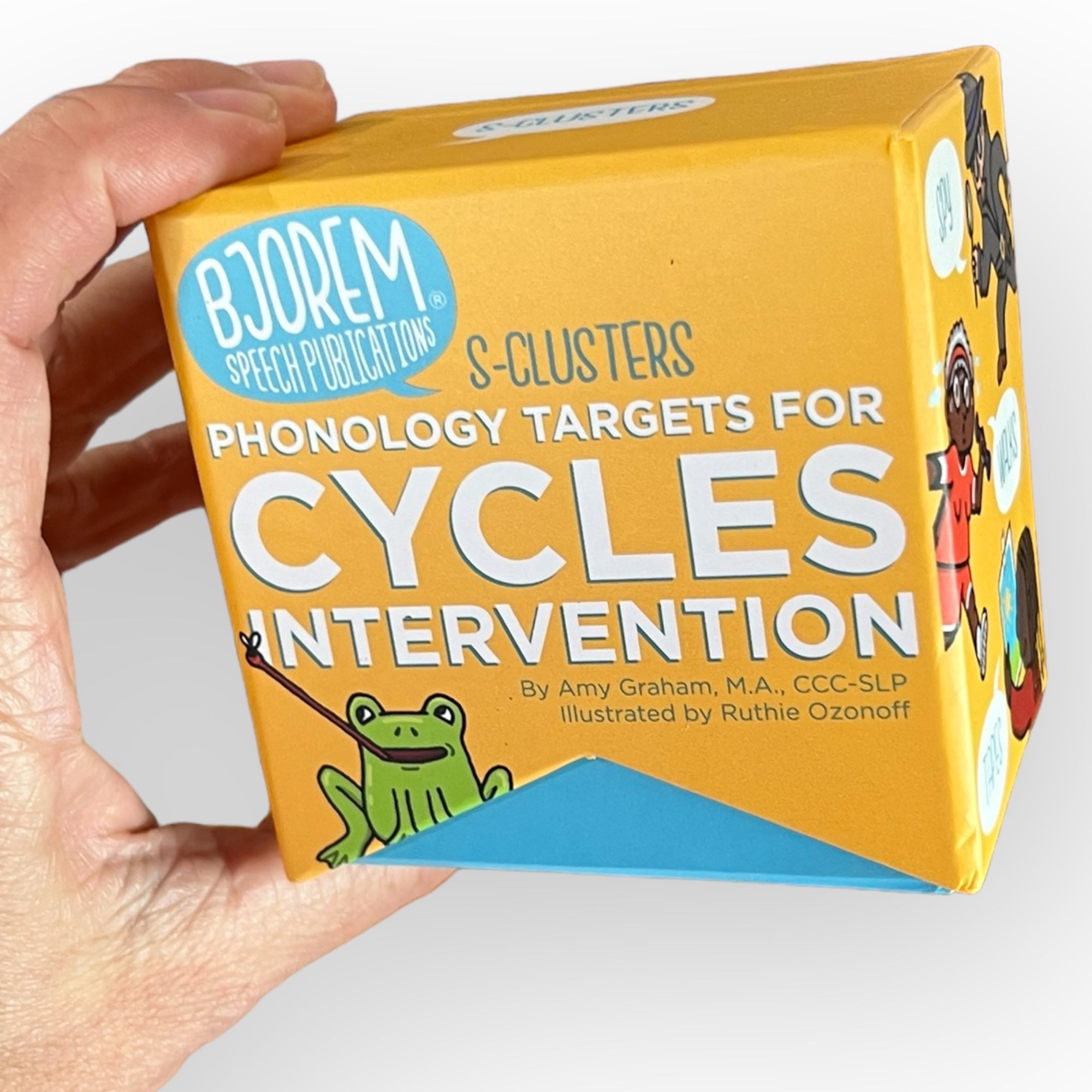 BJOREM Cycles Intervention phonology targets, held in hand.