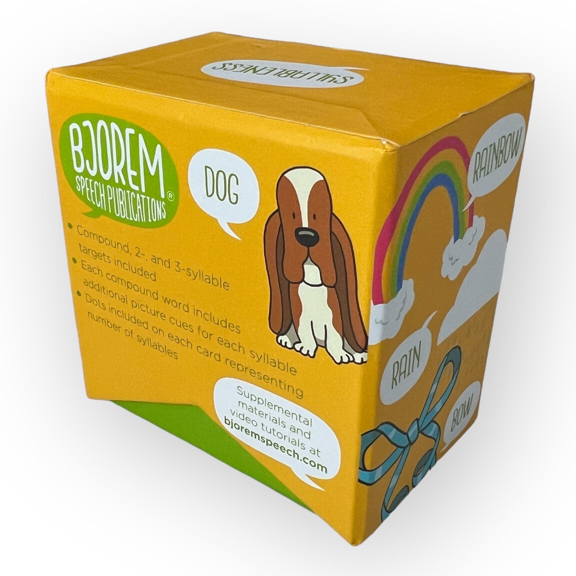 Bjorem Speech Publications box with dog and rainbow, August 12, 2024.