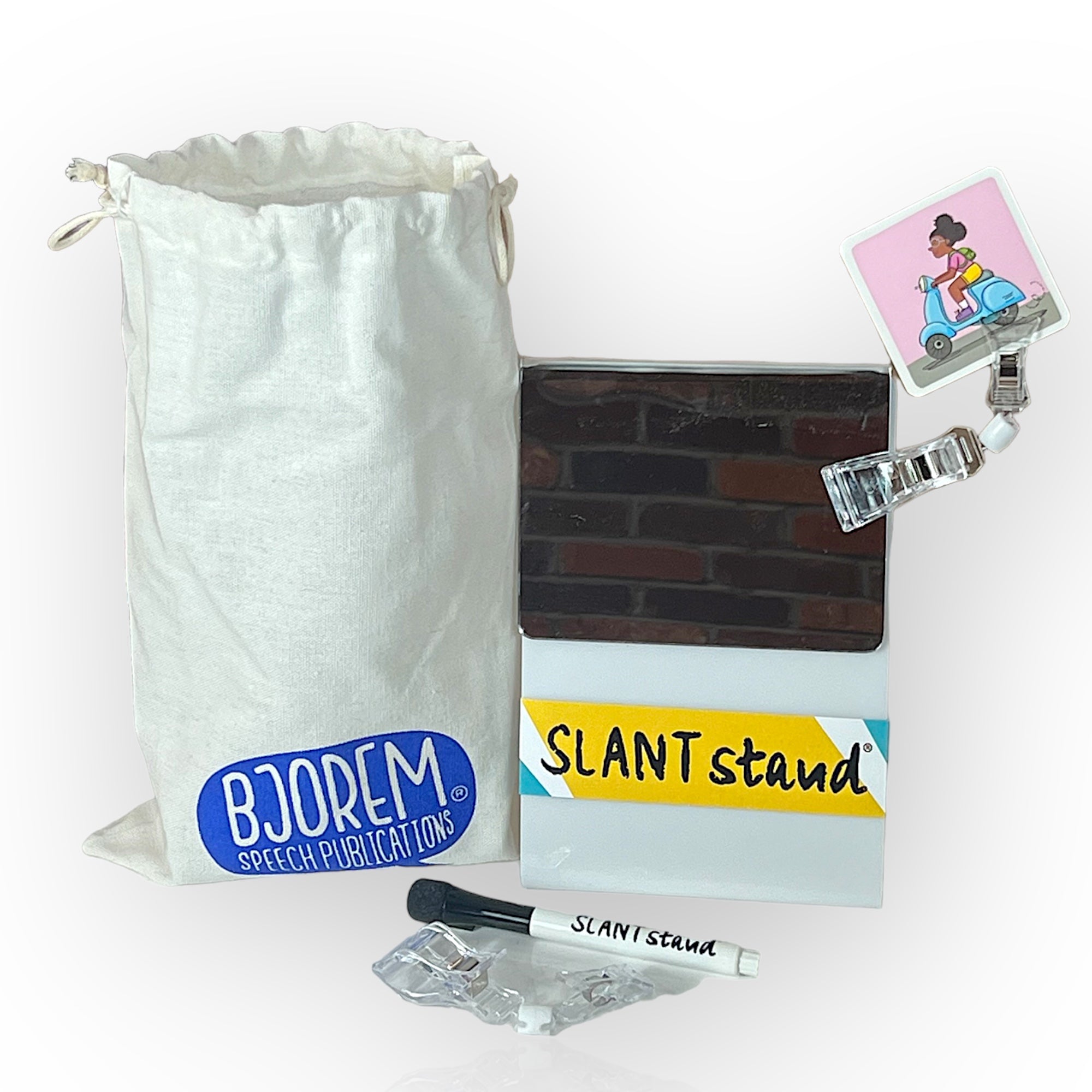 Slant Stand kit with bag, pen, and accessories.