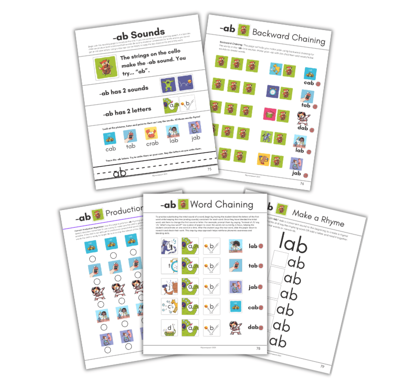 Screenshot of -ab phonics worksheets