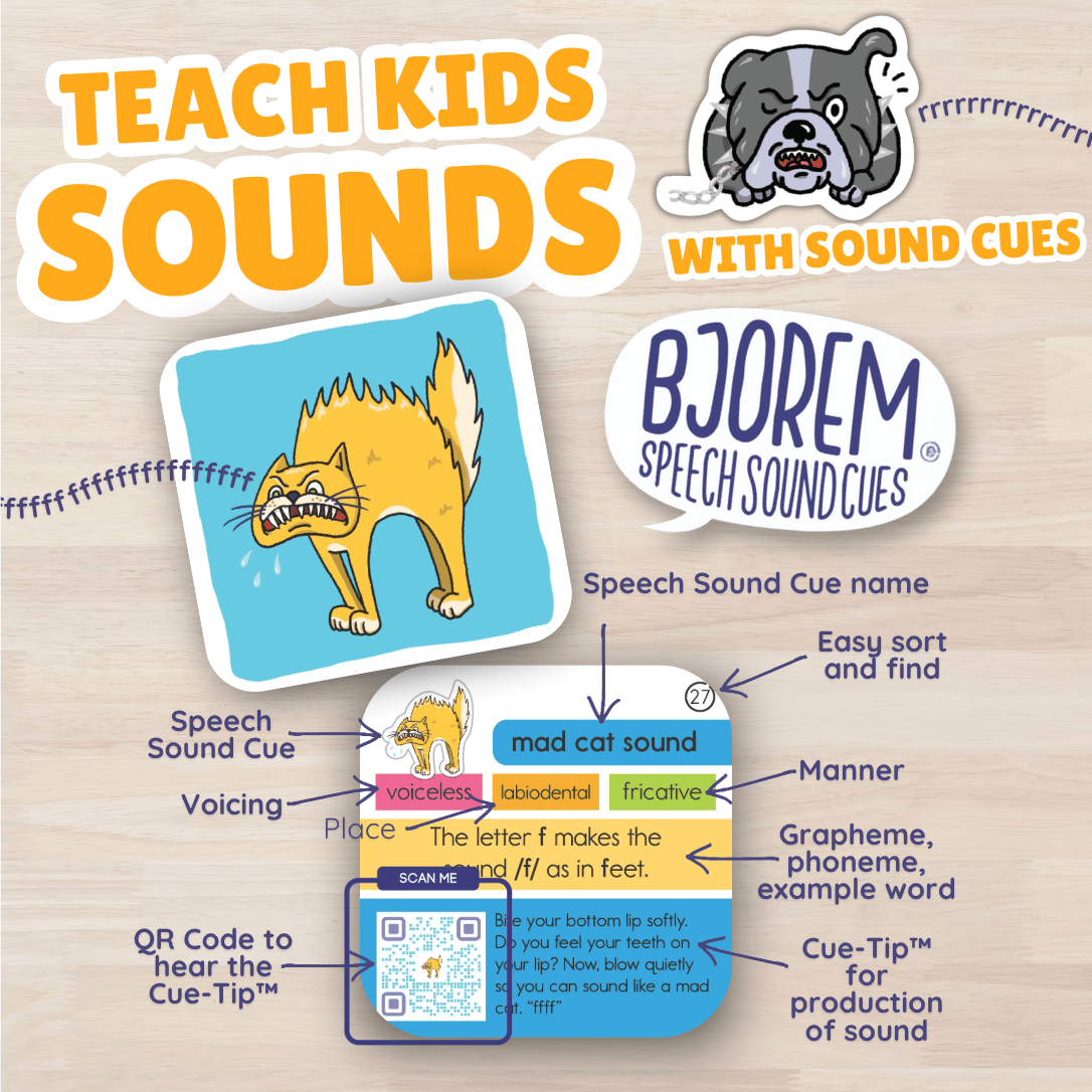 Screenshot of Bjorem speech sound cue card teaching mad cat sound.