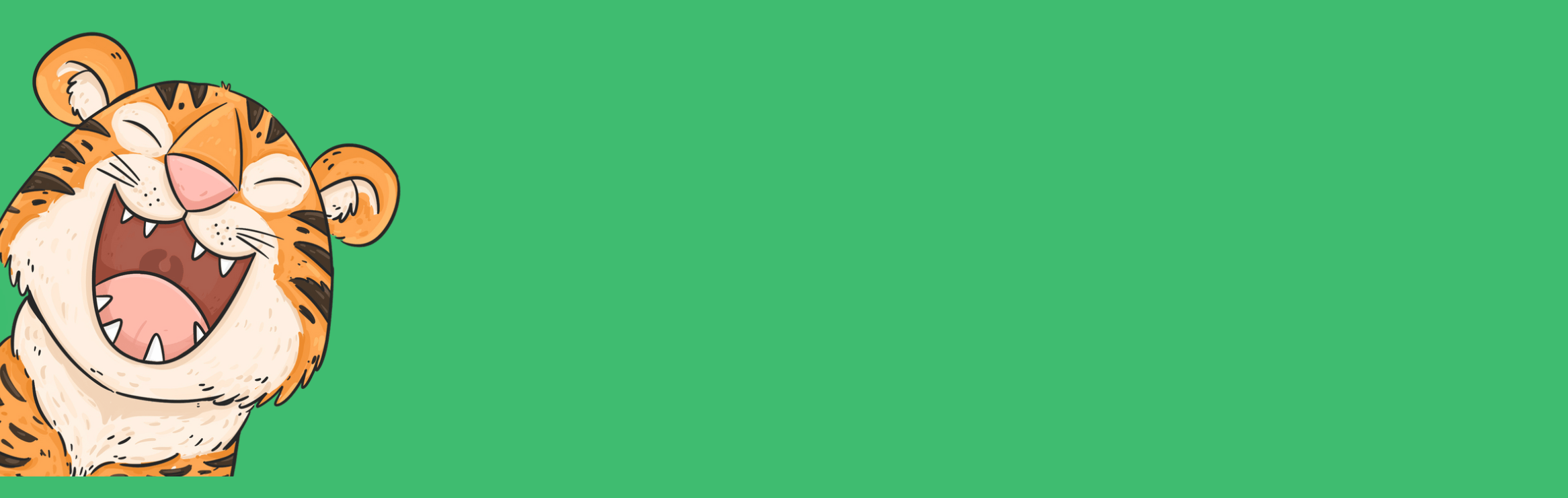 Screenshot of a laughing tiger on a green background.