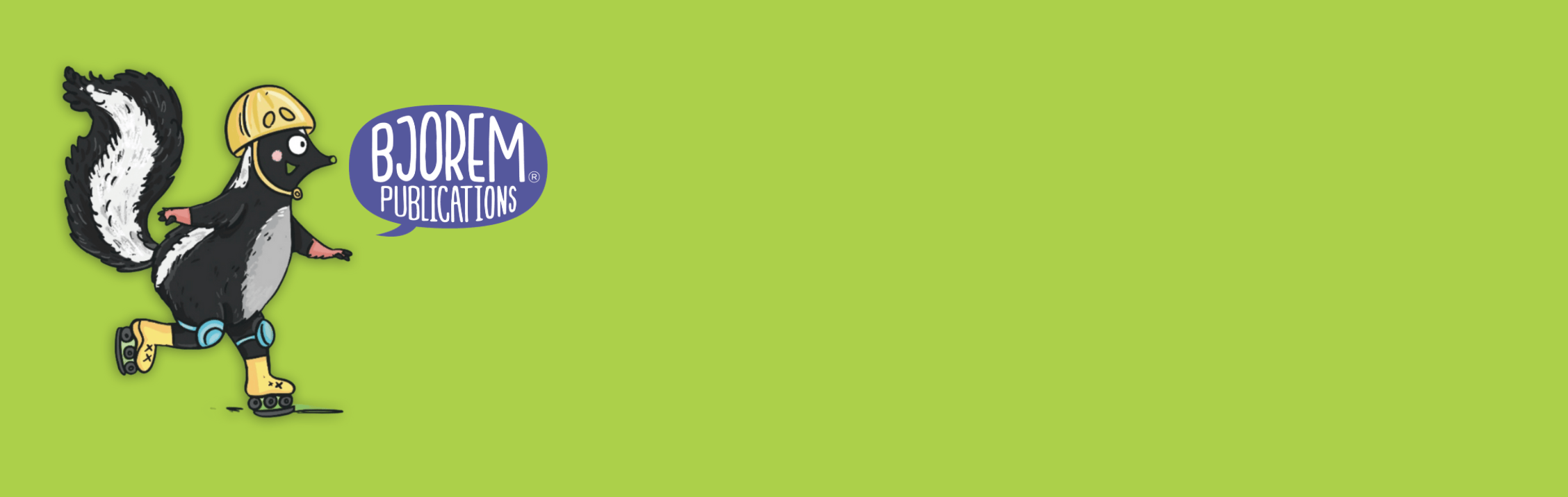 Screenshot of a skunk on roller skates promoting Bjorem Publications.