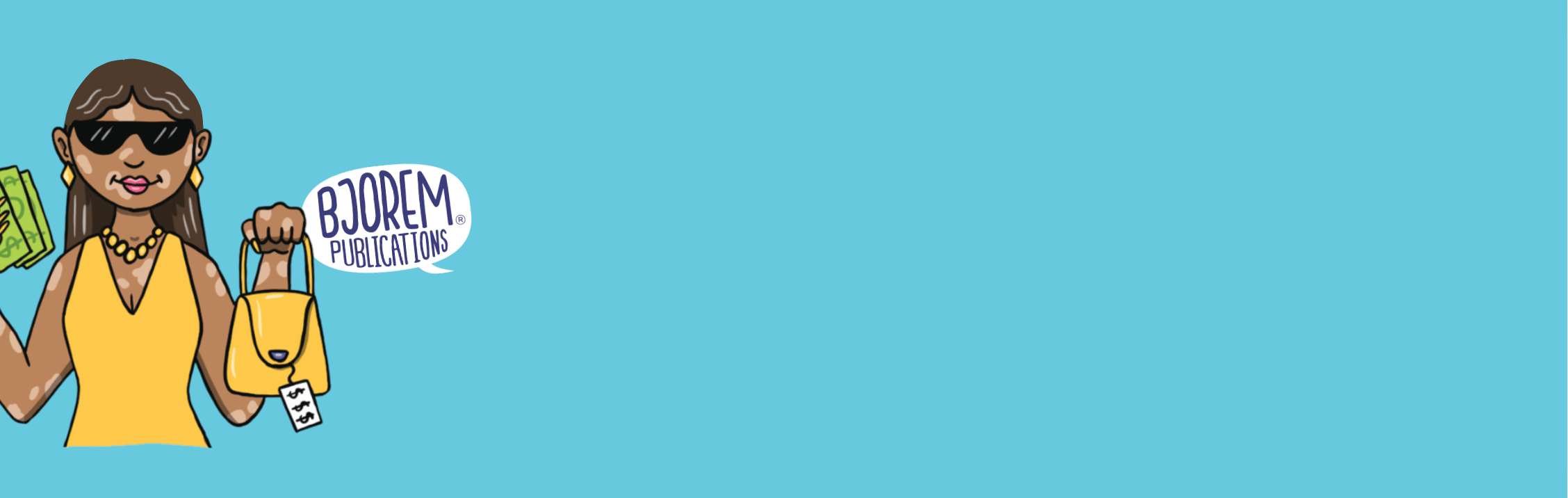 Screenshot of woman with bag and money, Bjorem Publications, Aug 5, 2025