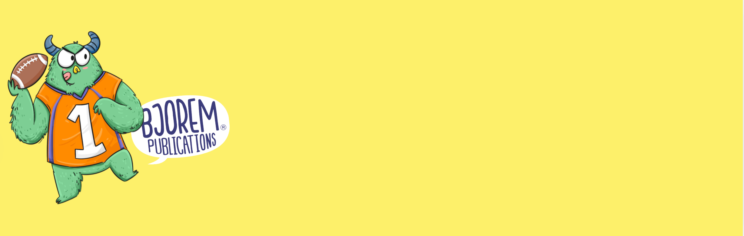 Boorem Publications monster with football, screenshot from 2025.
