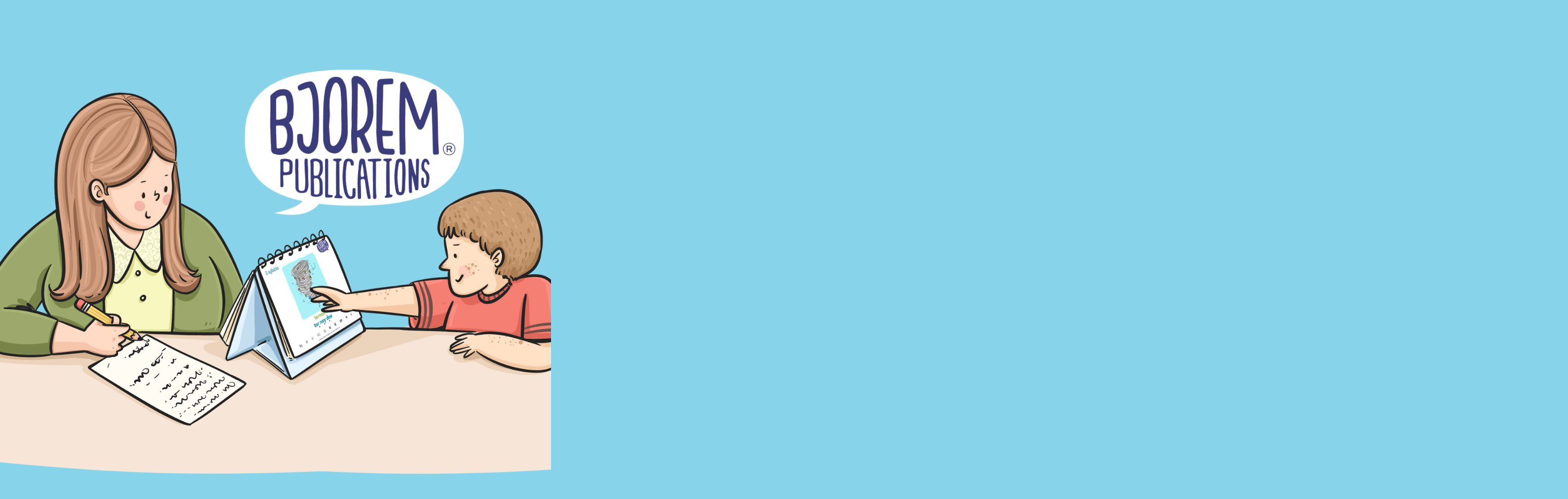 Bjorem Publications illustration of a child and adult, screenshot from Aug 14,...