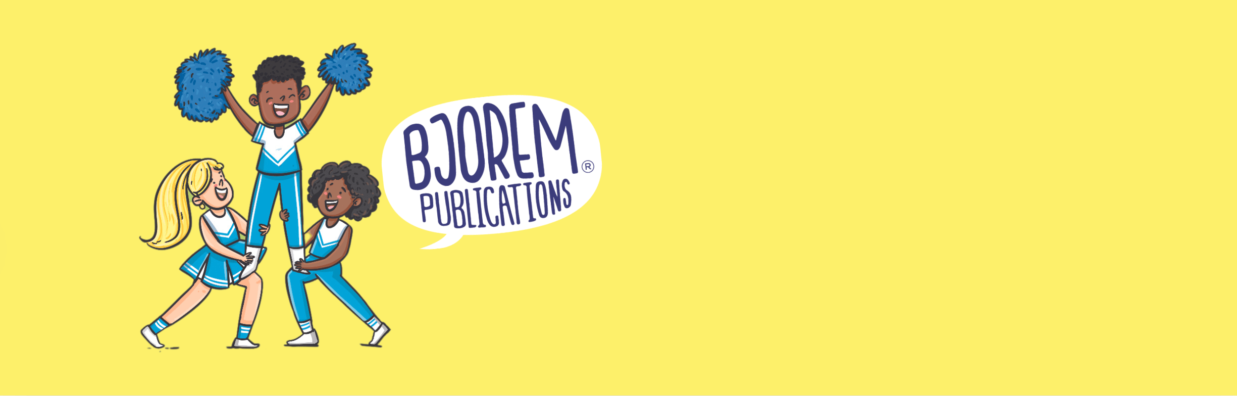 Screenshot of Bjorem Publications with cheerleaders, Aug 14, 2025