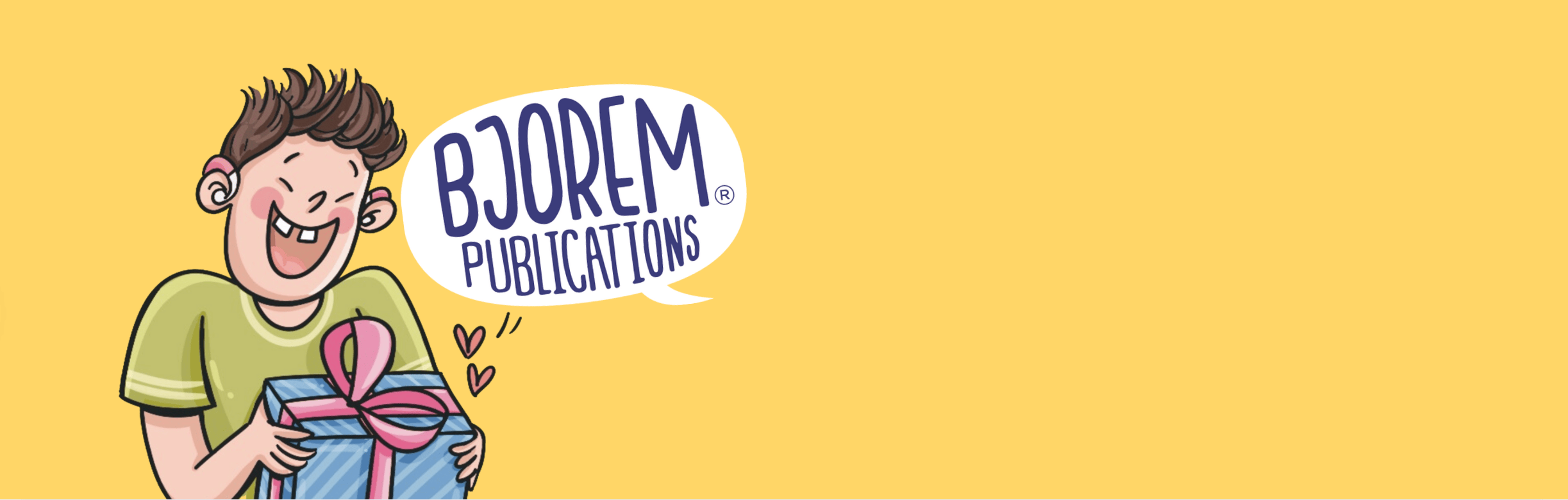 BJOJEM Publications screenshot of cartoon boy with gift on 2025-08-14