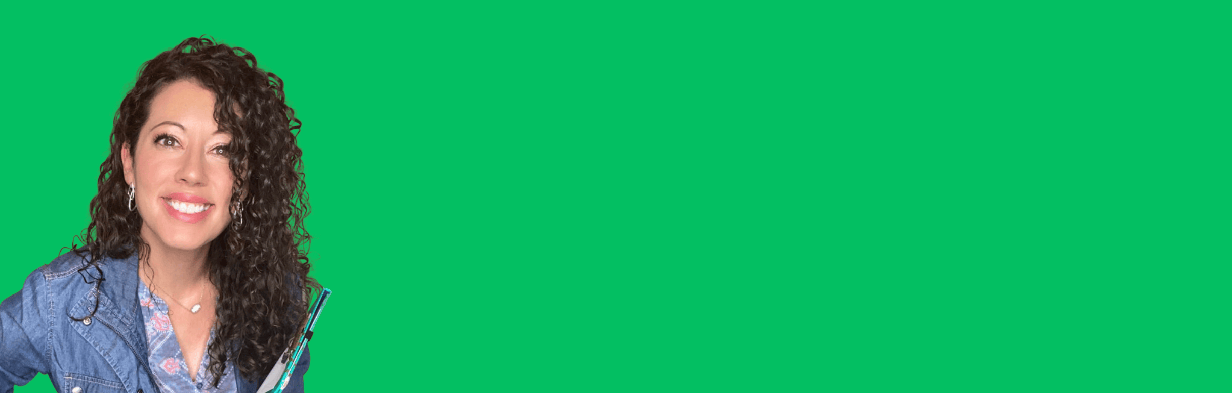 Smiling woman on green background, screenshot from August 14, 2025.