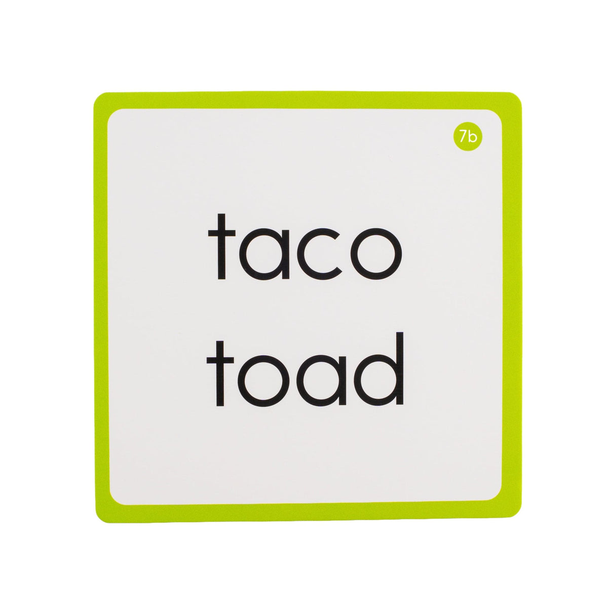 Taco and toad word card from Better Letters