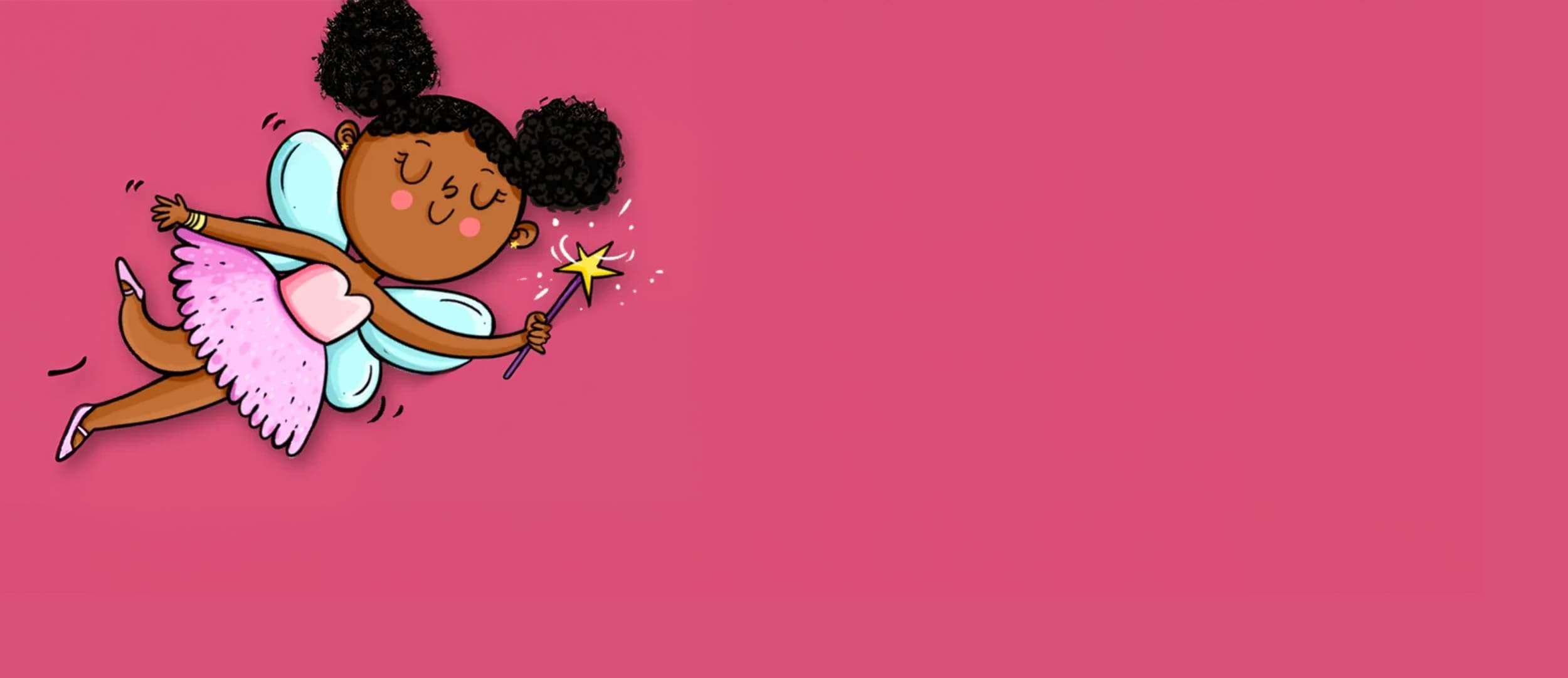 Cartoon fairy on pink background.