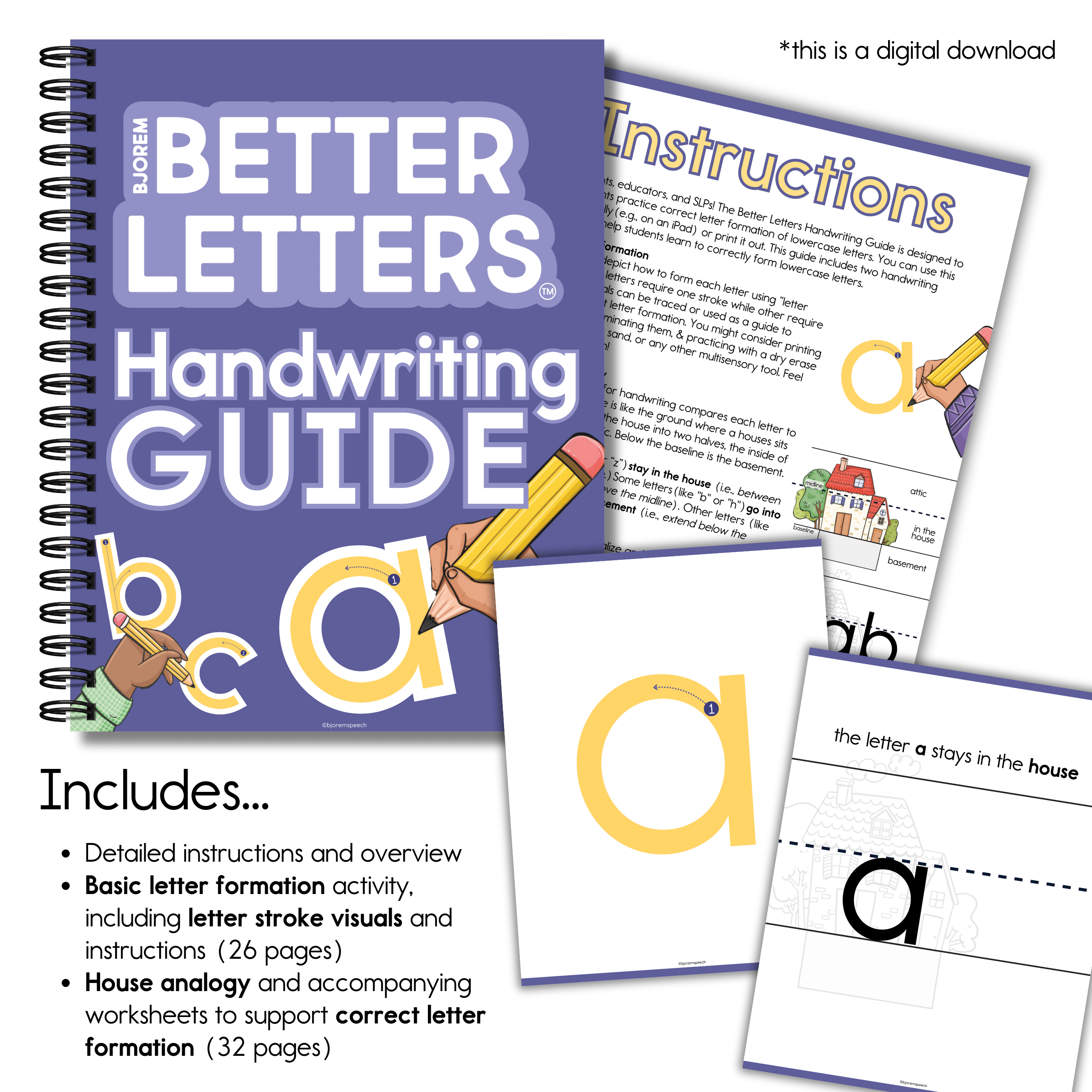 Handwriting Guide - Bjorem Speech Better Letters - Digital Download Bjorem Speech Better Letters Handwriting Guide - Early Literacy Download Best Speech Language Therapy Tools