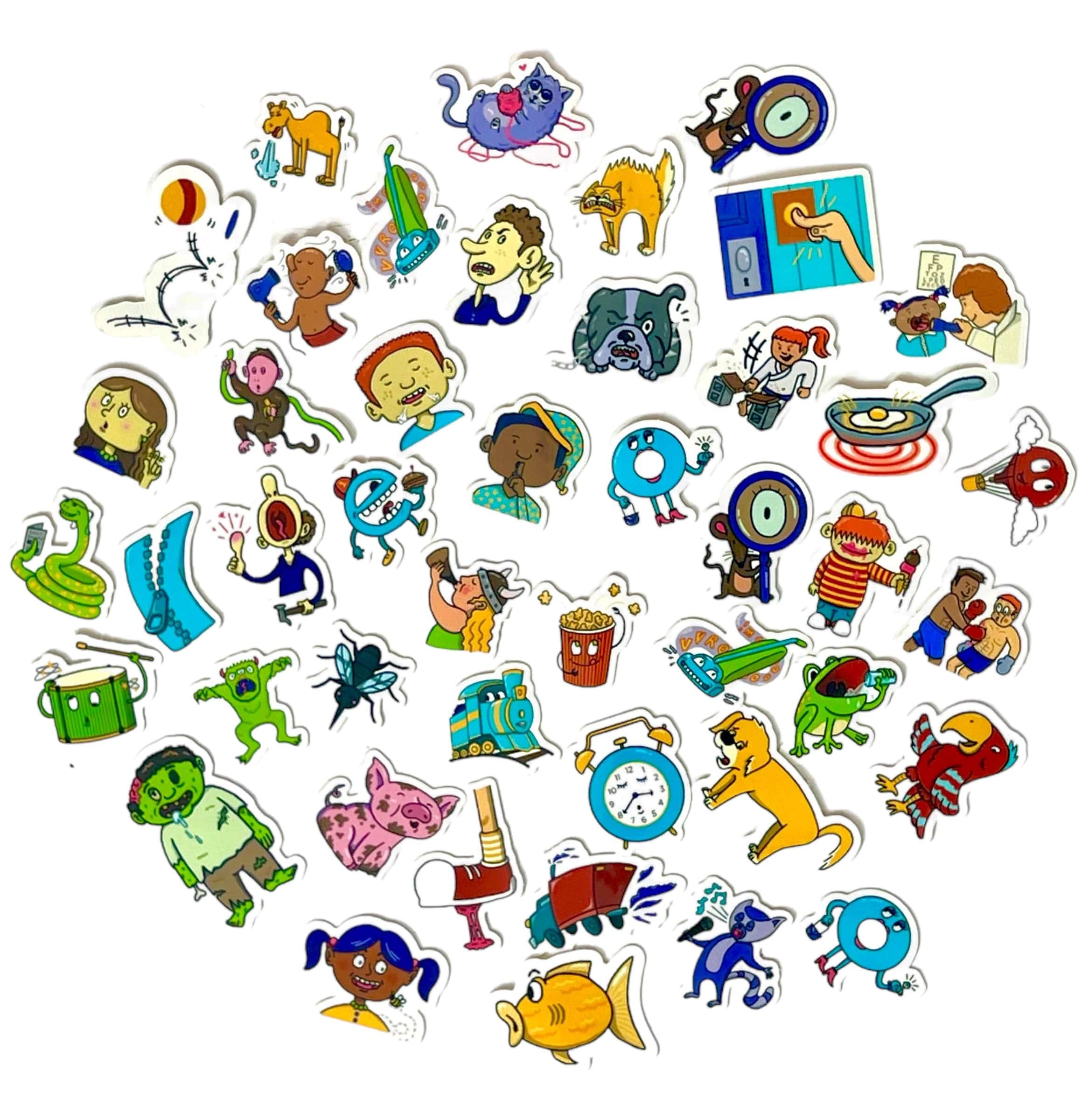 Bjorem Better Letters™ & Bjorem Speech Sound Cues Mini Vinyl Sticker Pack Speech Sound Cues & Better Letters Stickers - Speech & Literacy Best Speech Language Therapy Tools