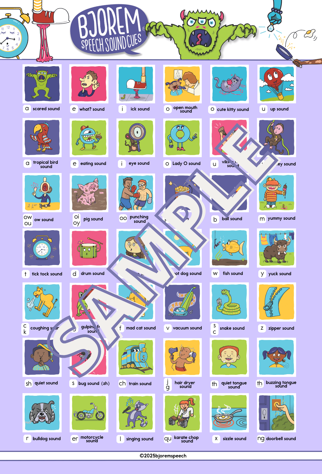 Bjorem PlayProof™ Poster: Bjorem Speech Sound Cues Bjorem PlayProof™ Speech Sound Cues Poster | Waterproof & Durable Best Speech Language Therapy Tools