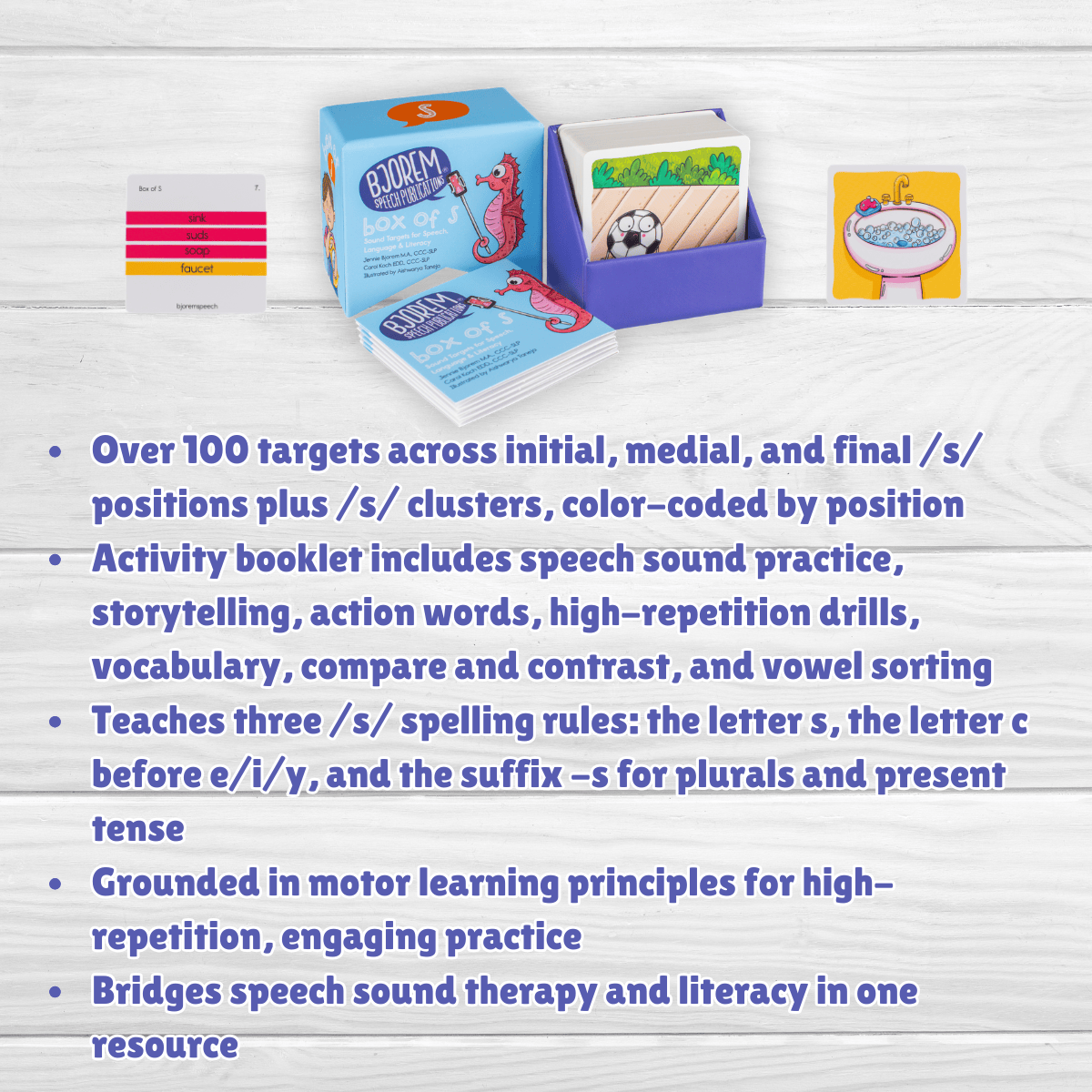 Box of S — Sound Targets for Speech, Language & Literacy Box of S — Speech Therapy Cards for Articulation, Phonemic Awareness & Literacy | Bjorem Speech® Best Speech Language Therapy Tools
