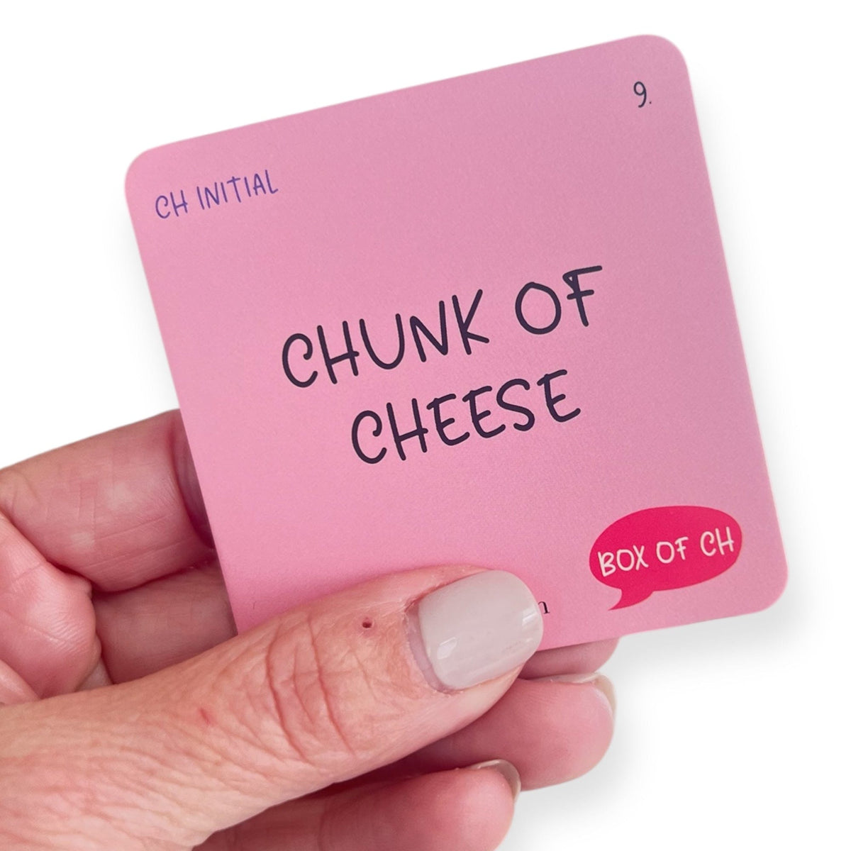 Chunk of cheese word card from the Box of CH