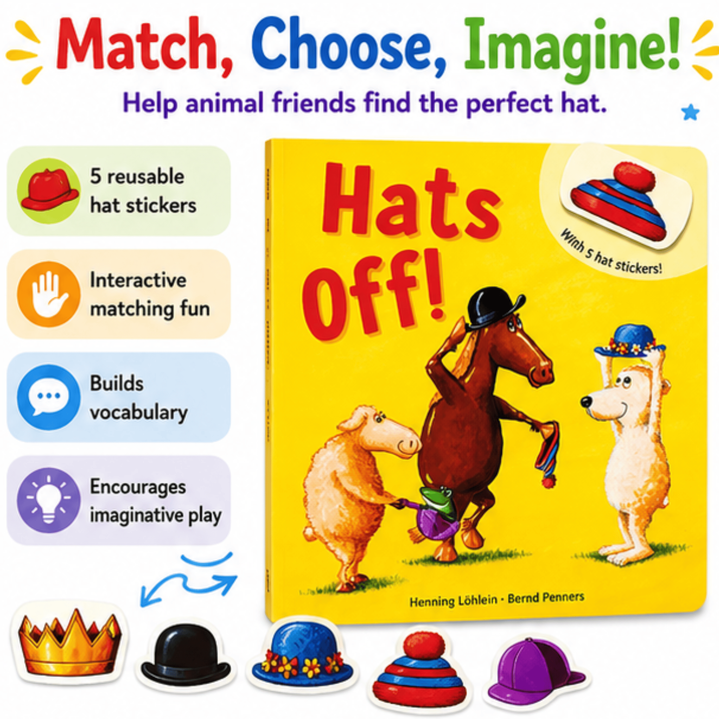 Hats Off! Interactive Reusable Sticker Board Book Hats Off! Interactive Reusable Sticker Board Book Best Speech Language Therapy Tools