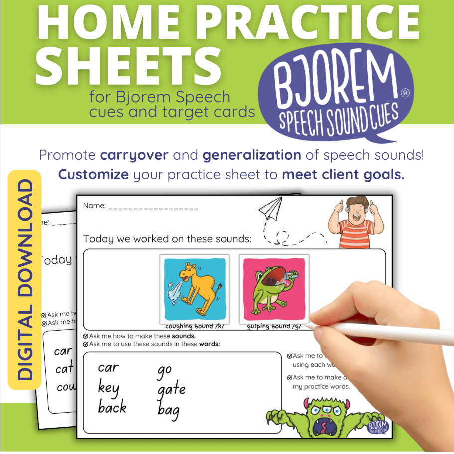 Customizable home practice sheets to support carryover of speech sounds