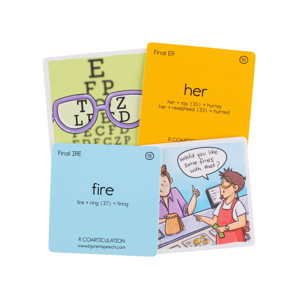 R Coarticulation sample cards with her and fire