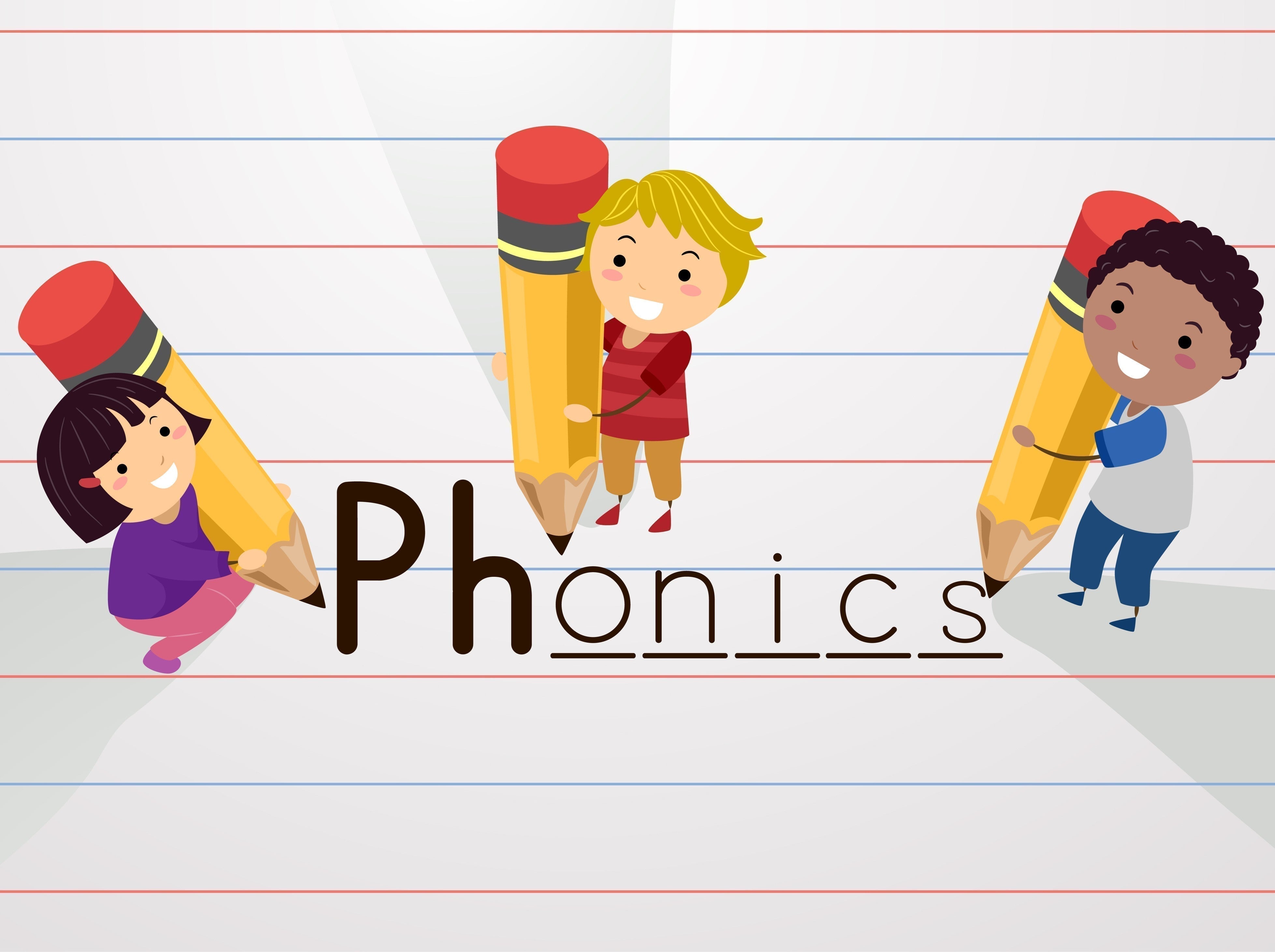illustration of children spelling out phonics for kids
