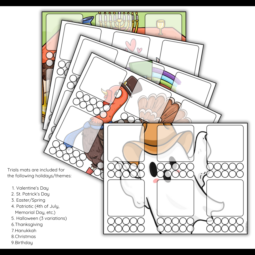 Holiday Themed Therapy Trial Mats for Speech Therapy | No Prep, Print & Go | Bjorem Speech Digital Download