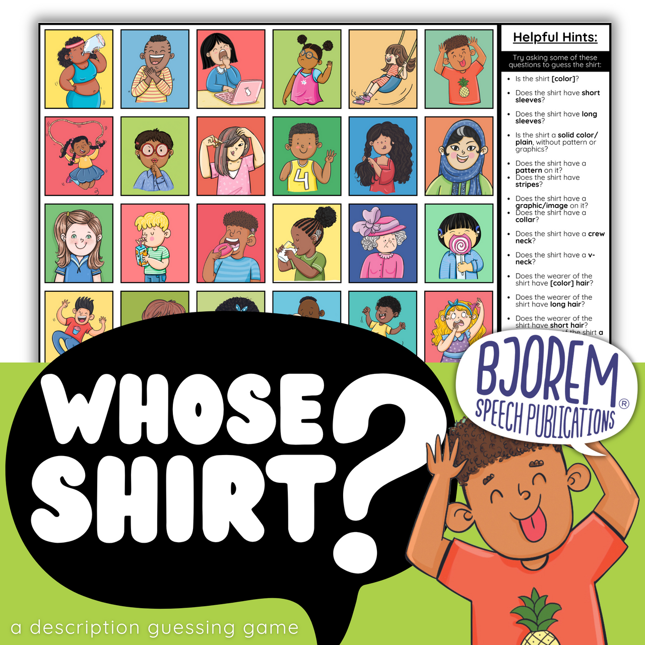 [title]Whose Shirt? Description Guessing Game - Digital Download