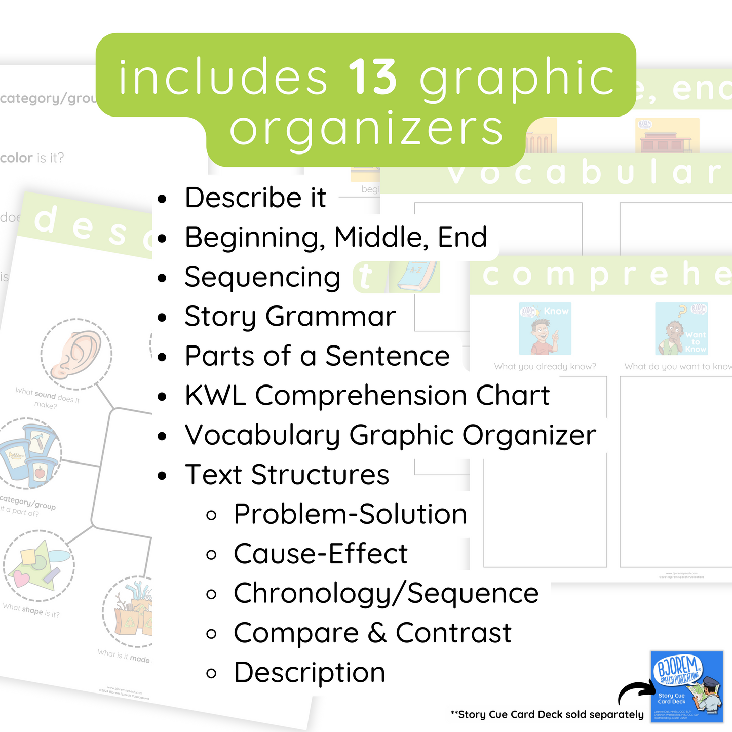 Language Graphic Organizers for Speech & Language Therapy - Inspired by the Story Cue Deck - Digital Download