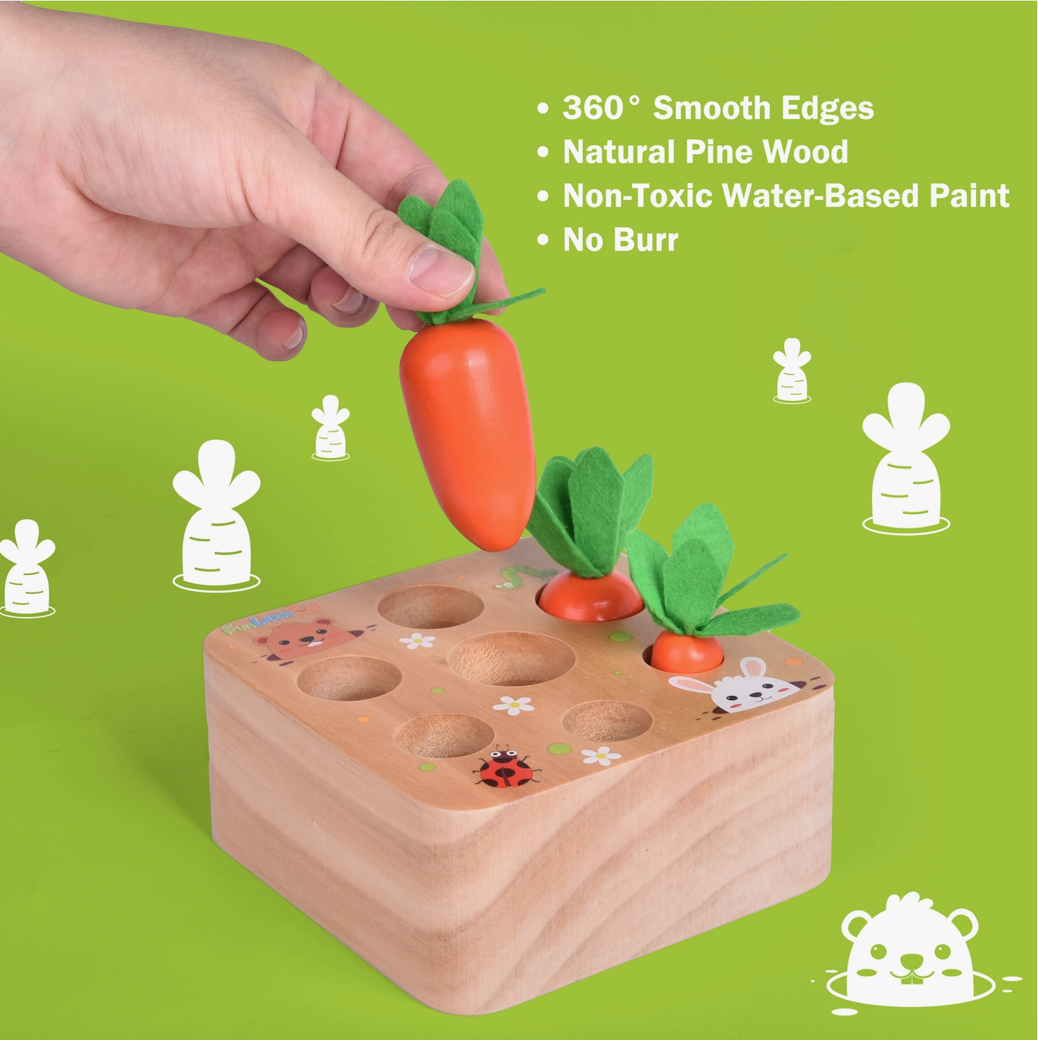 [title]Wooden Toy Carrot Size Sorter