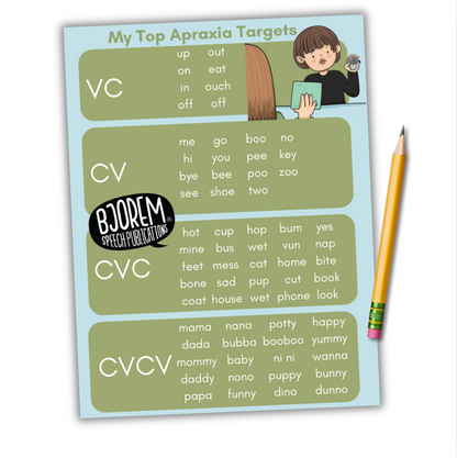 My TOP Apraxia Targets {Bjorem Speech} - Free Digital Download