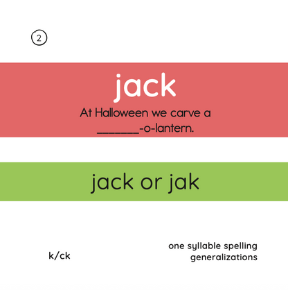 -k/-ck Spelling Pattern Word Sort