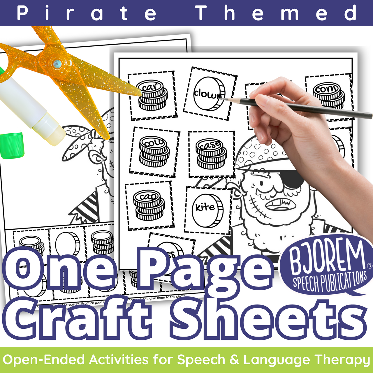 Pirate Themed One Page Craft Worksheets for Speech & Language Therapy | No Prep, Print & Go Digital Download