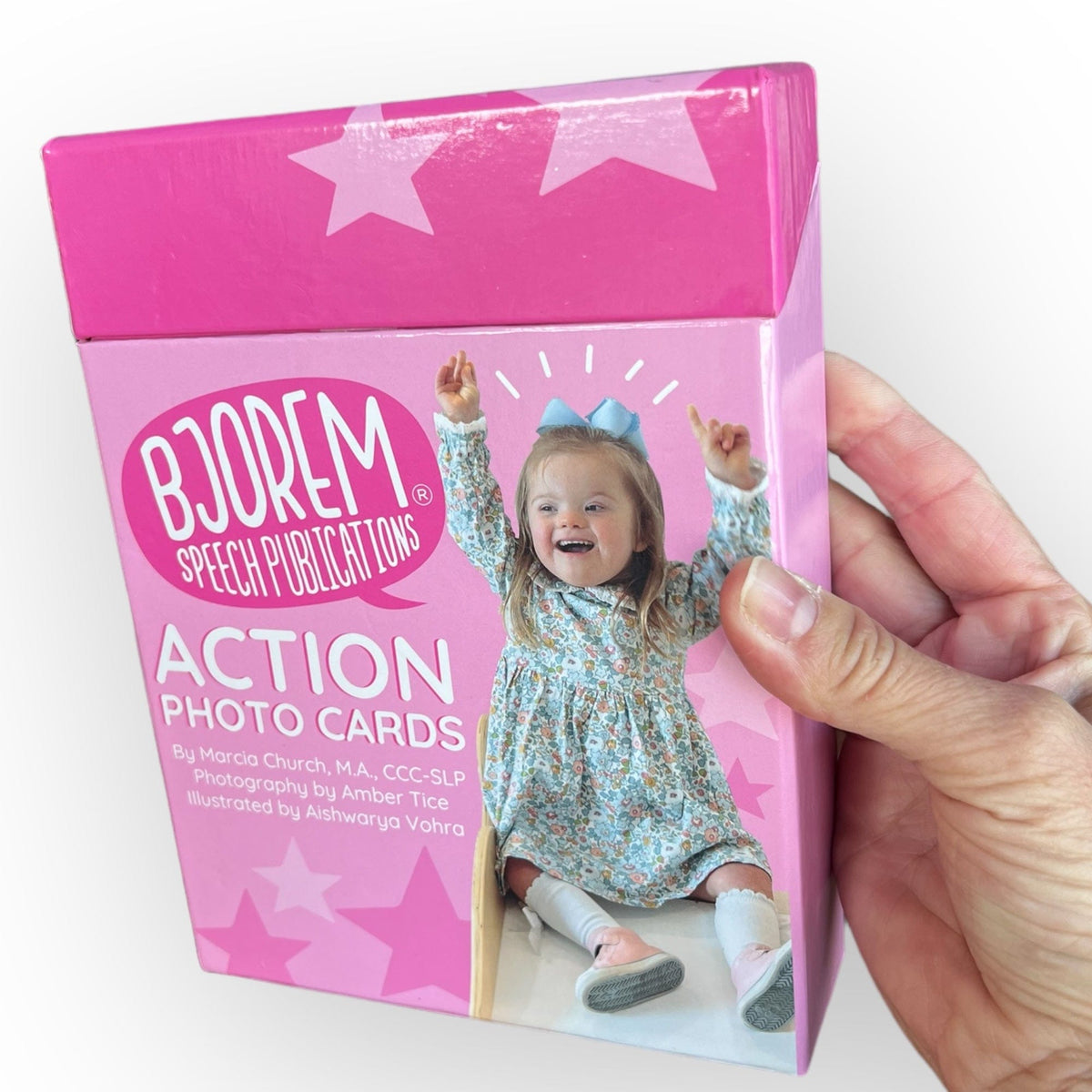 Action Photo Cards box held in hand to show size