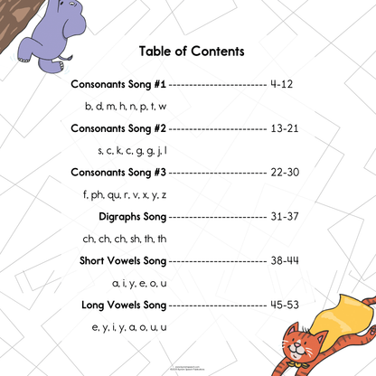 Table of contents for the Better Letters Coloring Book