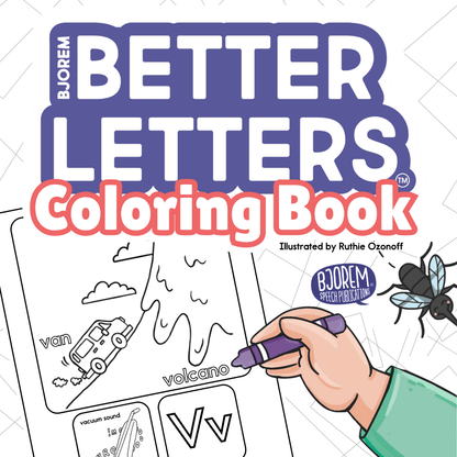 Bjorem Better Letters Coloring Book cover with a child coloring
