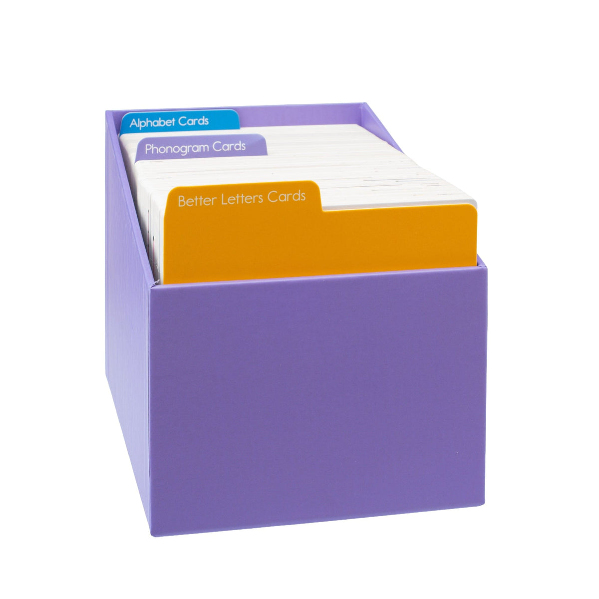 Open box of Better Letters Educator Edition cards with dividers