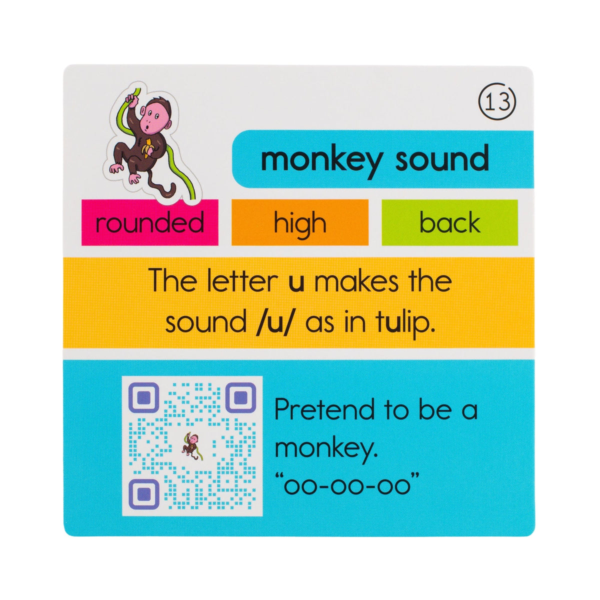 Back of the monkey sound card from the BIG BOX of Bjorem Speech Sound Cues