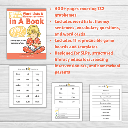 Better Letters Word Lists and Fluency Sentences in a Book Better Letters Word Lists and Fluency Sentences in a Book Best Speech Language Therapy Tools