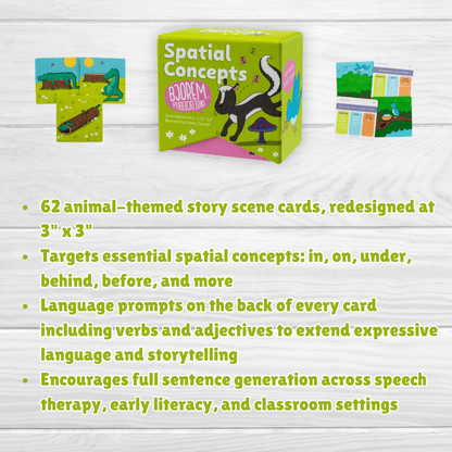 Bjorem Speech® Spatial Concepts Deck – Expanded & Redesigned Edition | Teach Location Words with Story-Based Visuals Concepts Deck – Expanded Edition for Teaching Location Words Best Speech Language Therapy Tools
