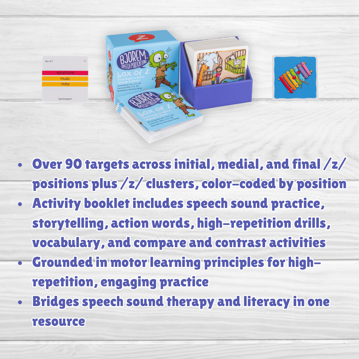 Box of Z — Sound Targets for Speech, Language & Literacy Box of Z — Speech Therapy Cards for Articulation, Phonemic Awareness & Literacy | Bjorem Speech® Best Speech Language Therapy Tools