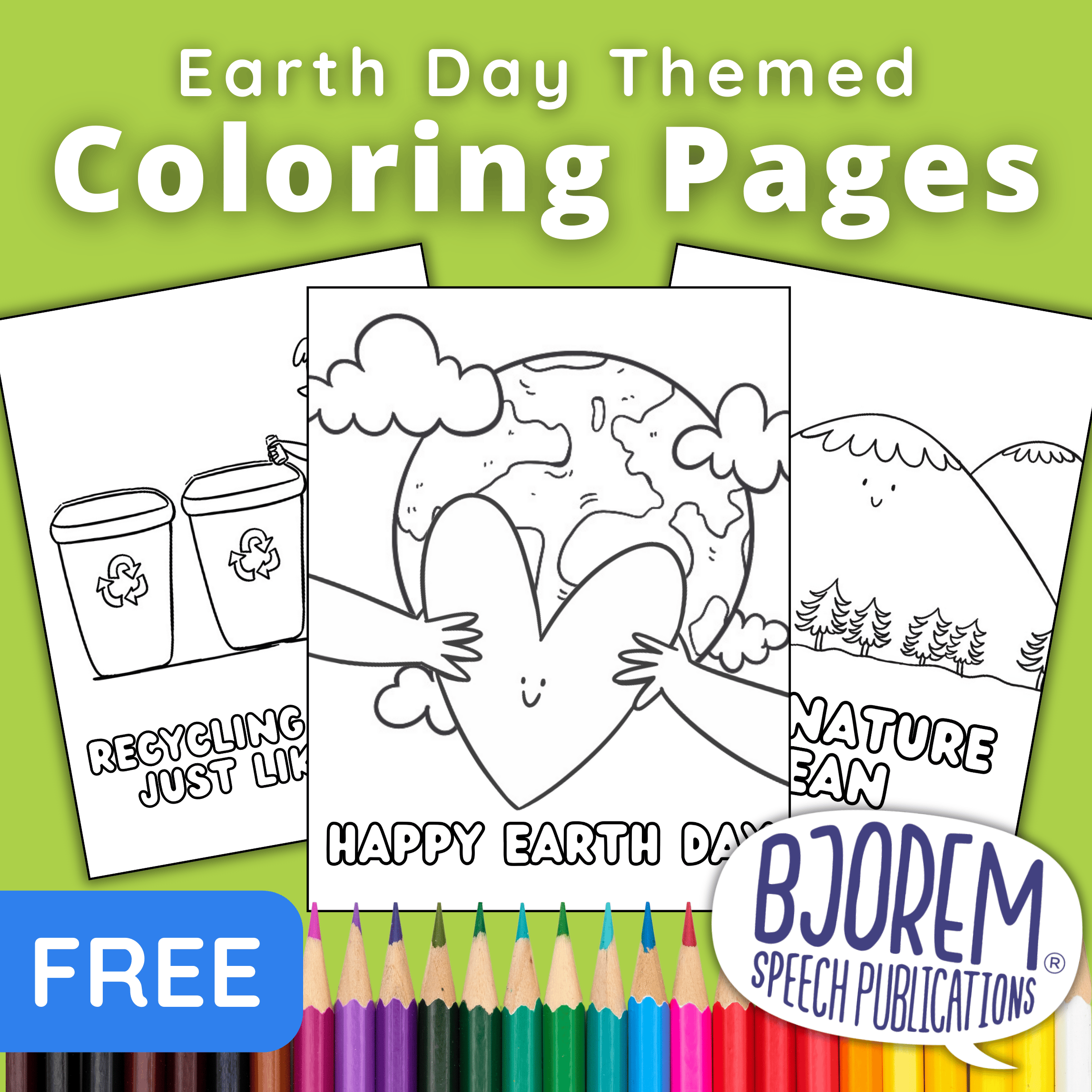 Earth Day Themed Coloring Pages {Bjorem Speech} - Free Digital Download Digital Coloring Pages - Earth Day Themed Download Best Speech Language Therapy Tools