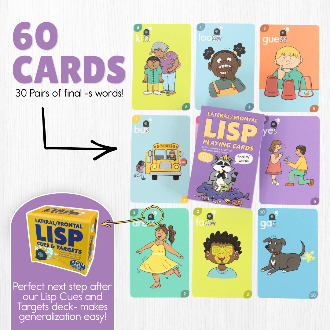 Lateral/Frontal Lisp Playing Cards — Final /s/ Words – Bjorem Speech®