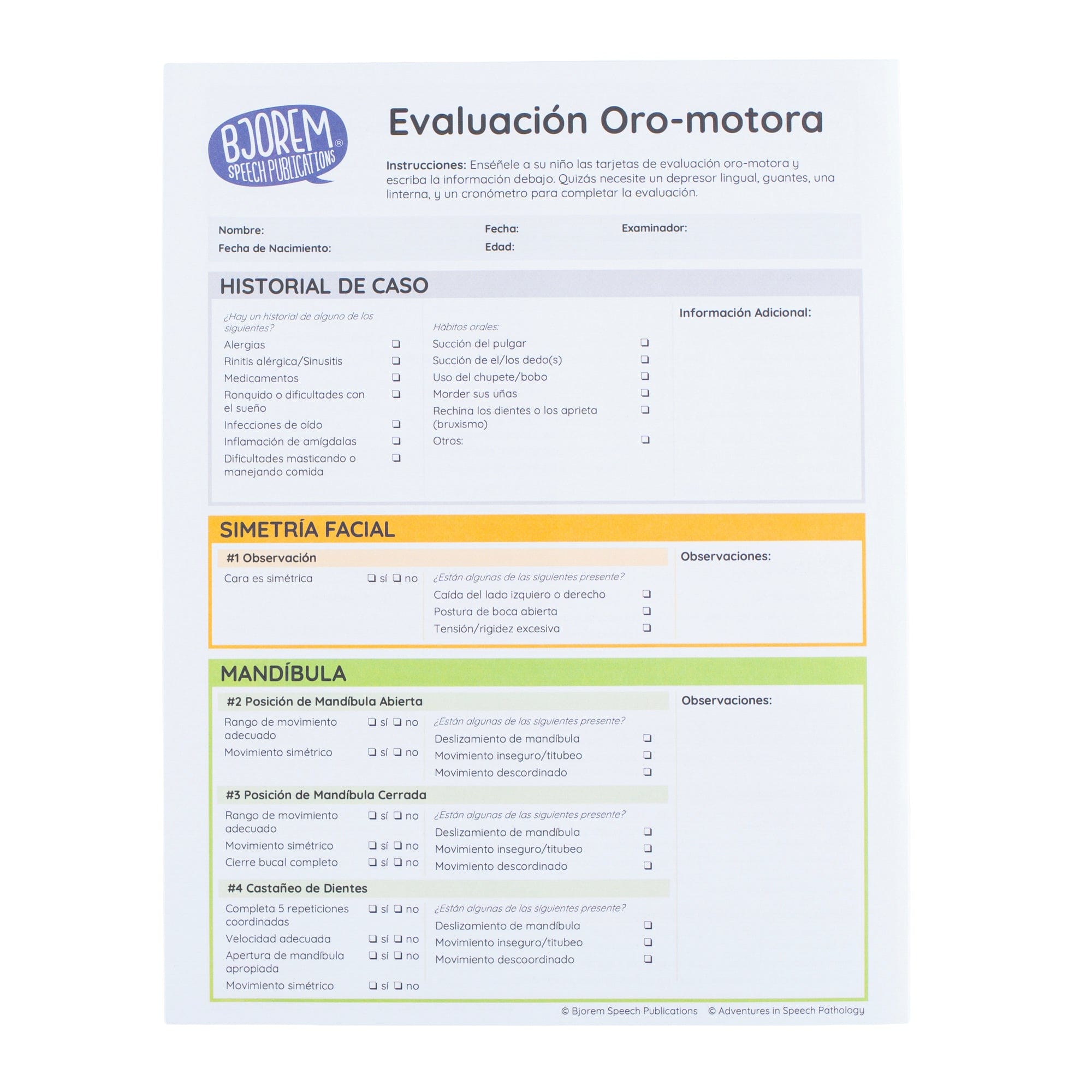 Oral Motor Assessment English & Spanish Oral Motor Assessment for Kids in Speech Therapy by Bjorem Speech Best Speech Language Therapy Tools